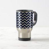 Navy Blue & White Chevron Zigzag Pattern Reisbeker (Voorkant rechts)