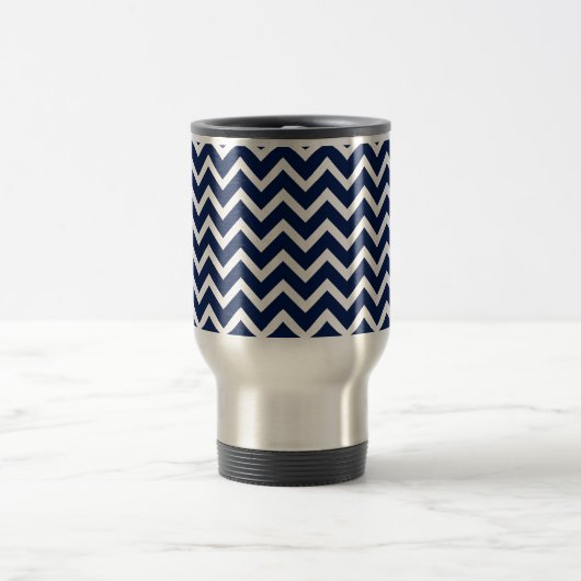Navy Blue & White Chevron Zigzag Pattern Reisbeker (Center)