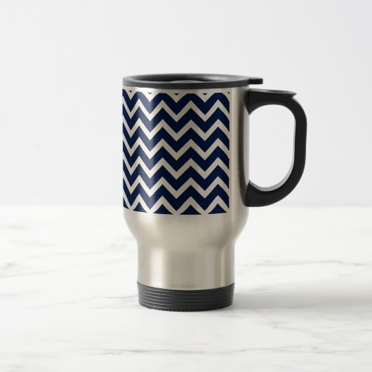 Navy Blue & White Chevron Zigzag Pattern Reisbeker (Rechts)