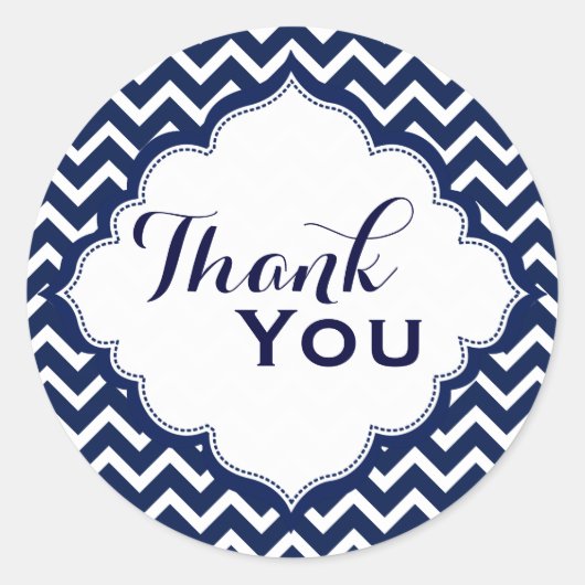 Navy Blue & White Chevron Zigzag Pattern Ronde Sticker (Voorkant)