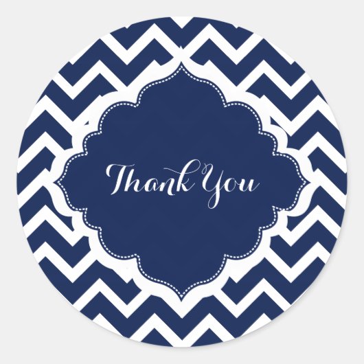 Navy Blue & White Chevron Zigzag Pattern Ronde Sticker (Voorkant)