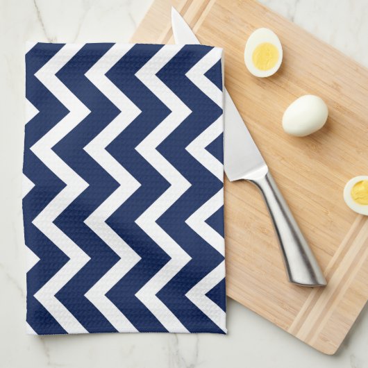 Navy Blue & White Chevron Zigzag Pattern Theedoek (Quarter Fold)