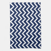 Navy Blue & White Chevron Zigzag Pattern Theedoek (Verticaal)