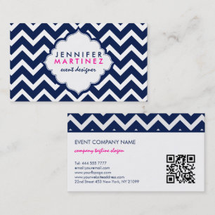 Navy Blue & White Chevron Zigzag Pattern Visitekaartje