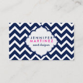 Navy Blue & White Chevron Zigzag Pattern Visitekaartje (Voorkant)