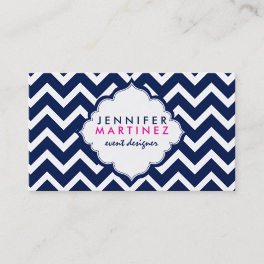 Navy Blue & White Chevron Zigzag Pattern Visitekaartje (Voorkant)