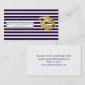 Navy Blue & White Chic Gold Lips - Makeup Artist B Visitekaartje (Voorkant / Achterkant)
