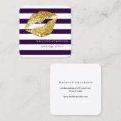 Navy Blue & White Chic Gold Lips - Makeup Artist Vierkante Visitekaartje (Voorkant / Achterkant)