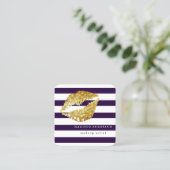 Navy Blue & White Chic Gold Lips - Makeup Artist Vierkante Visitekaartje (Staand voorkant)