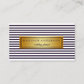 Navy Blue & White Chic Stripes in Gold Business Ca Visitekaartje (Voorkant)