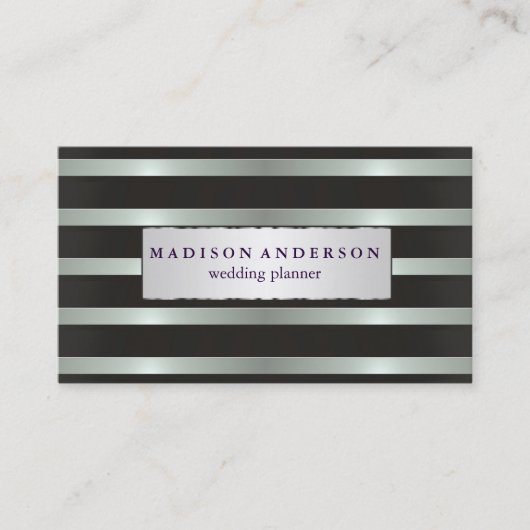 Navy Blue & White Chic Stripes in Gold Business Ca Visitekaartje (Voorkant)