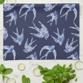 Navy Blue White Chinoiserie Chic Bird Tile Theedoek (Gevouwen)