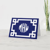Navy Blue White Circle Monogram Grieks Zeer belang Kaart (Voorkant)