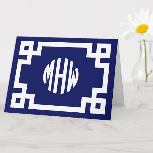 Navy Blue White Circle Monogram Grieks Zeer belang Kaart