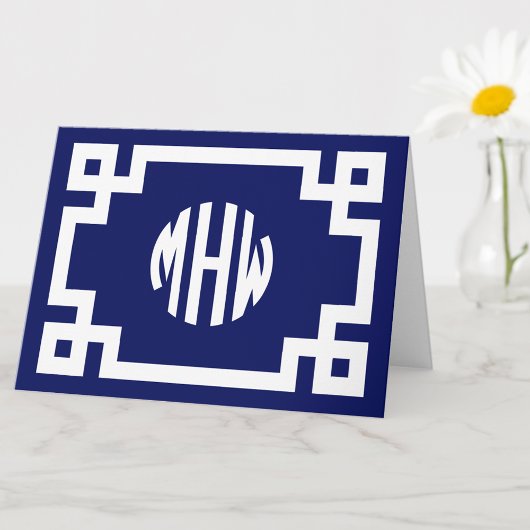 Navy Blue White Circle Monogram Grieks Zeer belang Kaart