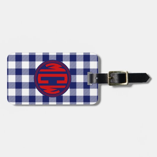 Navy Blue White Circle Monogram Whisky DIY BG Bagagelabel (Voorkant horizontaal)