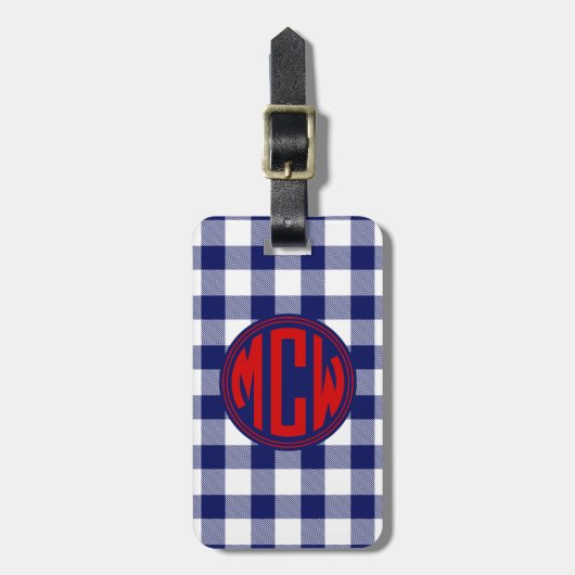 Navy Blue White Circle Monogram Whisky DIY BG Bagagelabel (Voorkant verticaal)