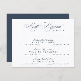 Navy Blue White Classic Calligraphy multi-event RSVP Kaartje