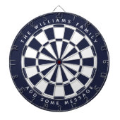 Navy Blue White Classic Custom Familienaam Bericht Dartbord (Voorkant)
