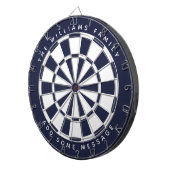 Navy Blue White Classic Custom Familienaam Bericht Dartbord (Voorkant Rechts)