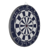 Navy Blue White Classic Custom Familienaam Bericht Dartbord (Voorkant Links)