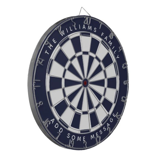 Navy Blue White Classic Custom Familienaam Bericht Dartbord (Voorkant Links)