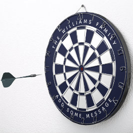 Navy Blue White Classic Custom Familienaam Bericht Dartbord