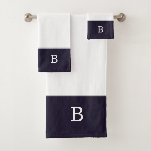 Navy Blue White Classic Monogram Bath-handdoekset Bad Handdoek (Insitu)