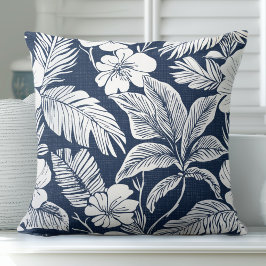 Navy Blue & White Coastal Floral Sierkussen