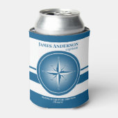 Navy Blue White Compass Nautical Koelbox Blikjeskoeler (Blikje Voorkant)