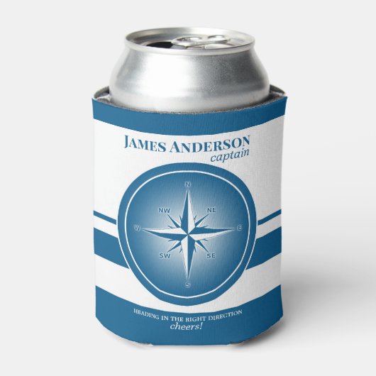 Navy Blue White Compass Nautical Koelbox Blikjeskoeler (Blikje Voorkant)