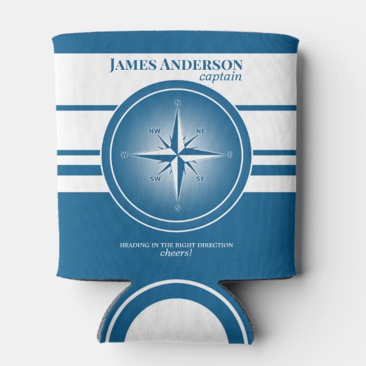 Navy Blue White Compass Nautical Koelbox Blikjeskoeler (Achterkant)