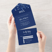 Navy blue white confetti verjaardag rsvp all in one uitnodiging (Afscheurbaar)