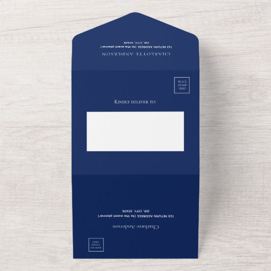Navy blue white confetti verjaardag rsvp all in one uitnodiging (Buitenkant)