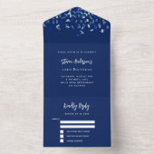 Navy blue white confetti verjaardag rsvp all in one uitnodiging (Binnen)