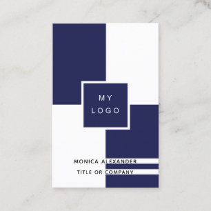 Navy blue white corporate logo QR code Visitekaartje