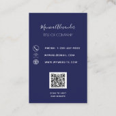 Navy blue white corporate logo QR code Visitekaartje (Achterkant)