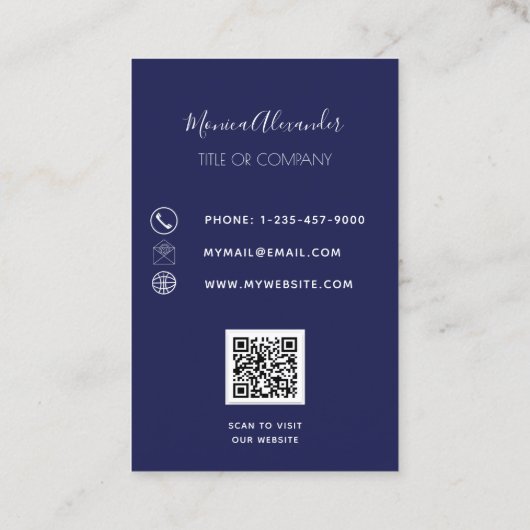 Navy blue white corporate logo QR code Visitekaartje (Achterkant)