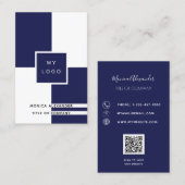 Navy blue white corporate logo QR code Visitekaartje (Voorkant / Achterkant)