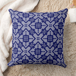 Navy Blue & White Cross-titel Traditional Motif Kussen