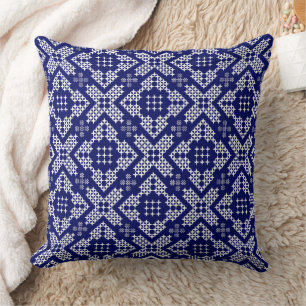 Navy Blue & White Cross-titel Traditional Motif Kussen
