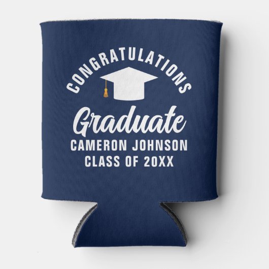 Navy Blue White Custom Graduation Party Blikjeskoeler (Voorkant)