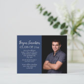 Navy Blue White Custom Photo Graduparty Briefkaart (Staand voorkant)