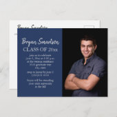 Navy Blue White Custom Photo Graduparty Briefkaart (Voorkant / Achterkant)