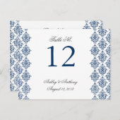 Navy Blue White Damask Arabesque Tafelnummer Kaart (Voorkant / Achterkant)