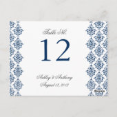 Navy Blue White Damask Arabesque Tafelnummer Kaart (Achterkant)