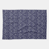 Navy Blue & White Damask Kitchen Towel Theedoek (Horizontaal)