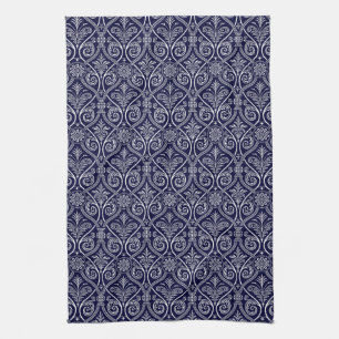 Navy Blue & White Damask Kitchen Towel Theedoek