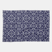 Navy Blue & White Damask Kitchen Towel Theedoek (Horizontaal)