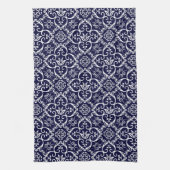 Navy Blue & White Damask Kitchen Towel Theedoek (Verticaal)